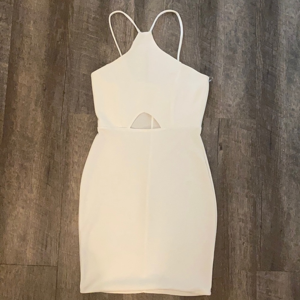white bodycon dress with cut out details